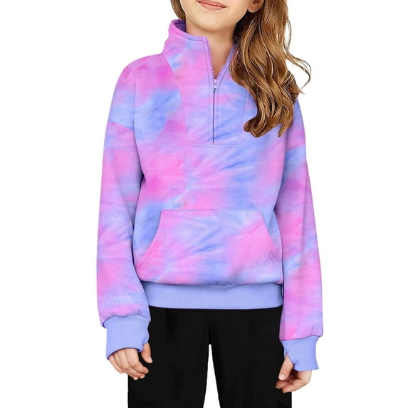 Arshiner Girls Half Zip Sweatshirt Fleece Quarter Zip Pullover Sweatshirts Fall Clothes for Teen Girl Girls Black Sweatshirt Girl Sweatshirts Size 10-12 Tie Dye Pink 150