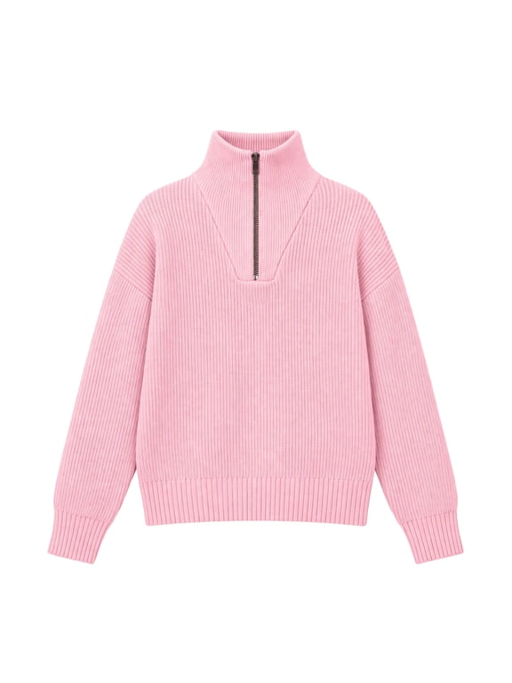 Girls Half Zip Turtleneck Sweatshirt Chunky Knit Drop Shoulder Loose‑Fit Quarter Zip Long Sleeve Pullover Sweater | Casual Warm Fall Winter Fashion Clothes for Teen Girls for 7-16 Years