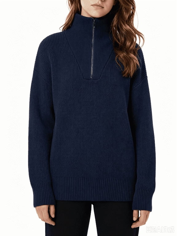 Girls Half Zip Turtleneck Sweatshirt Chunky Knit Drop Shoulder Loose‑Fit Quarter Zip Long Sleeve Pullover Sweater | Casual Warm Fall Winter Fashion Clothes for Teen Girls for 7-16 Years