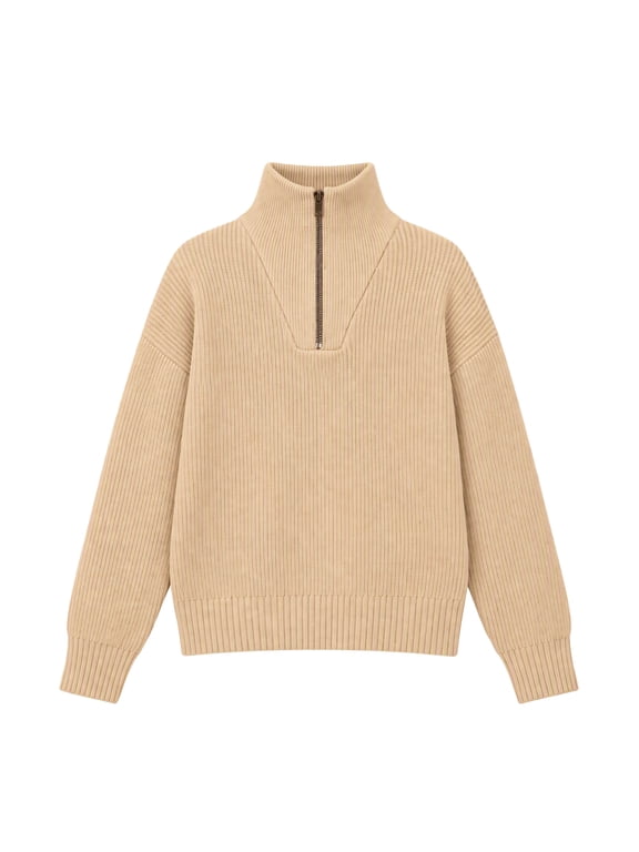 Girls Half Zip Turtleneck Sweatshirt Chunky Knit Drop Shoulder Loose‑Fit Quarter Zip Long Sleeve Pullover Sweater | Casual Warm Fall Winter Fashion Clothes for Teen Girls for 7-16 Years