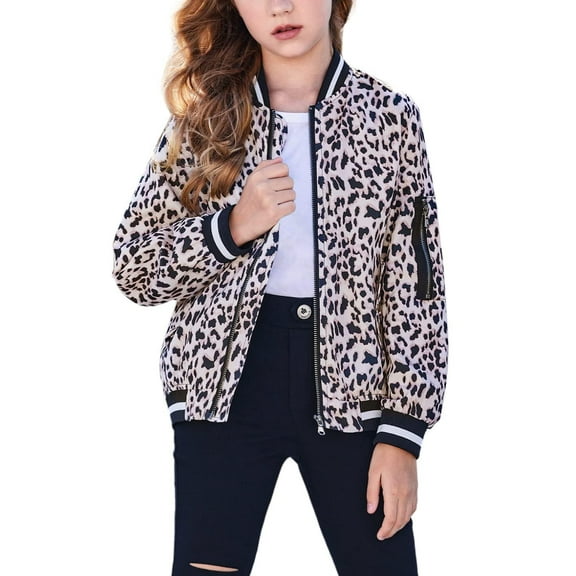 Arshiner Girls Jackets Solid Zipper Coat for Kids Birthday Christmas Clothes Army Green for 9-10 Years Leopard 140