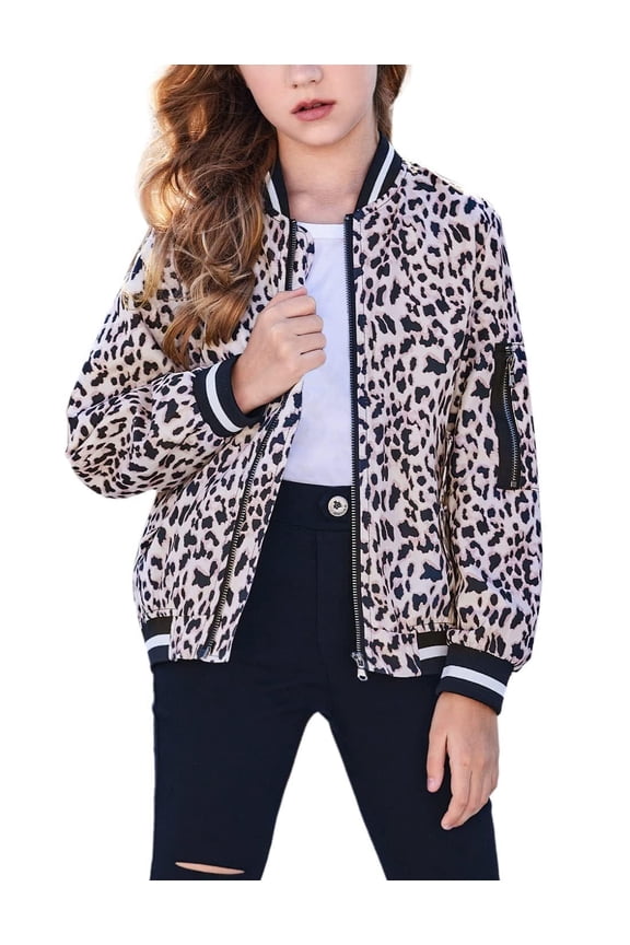Girls Jackets Solid Zipper Coat for Kids Birthday Christmas Clothes Army Green for 9-10 Years Leopard 150