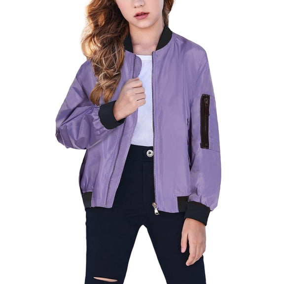 Arshiner Girls Jackets Solid Zipper Coat for Kids Birthday Christmas Clothes Army Green for 9-10 Years Purple 150