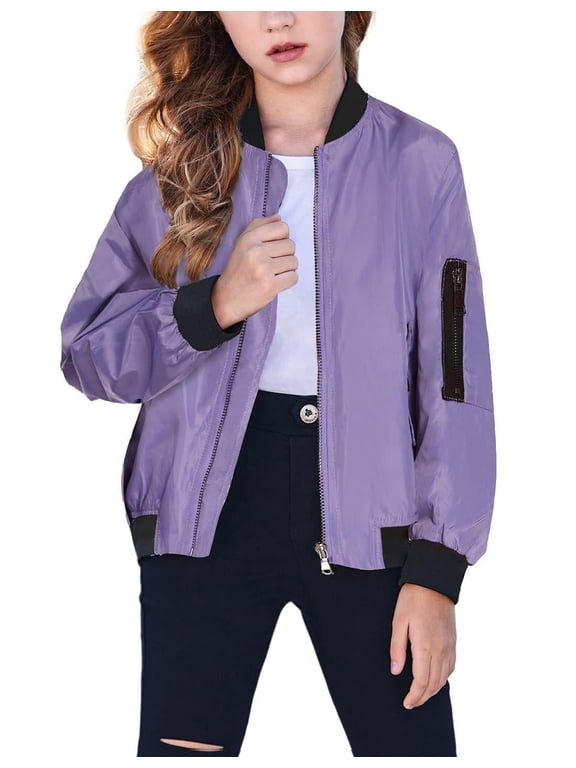 Girls Jackets Solid Zipper Coat for Kids Birthday Christmas Clothes Army Green for 9-10 Years Purple 150