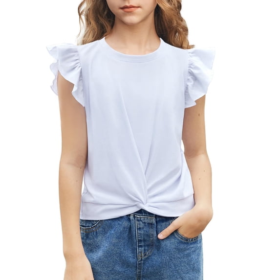 Arshiner Girls Leopard Shirts Ruffle Short Sleeve Leopard Print Tops For Girls Loose Round Neck Summer T Shirts For Kids Size 10 120 Off-white