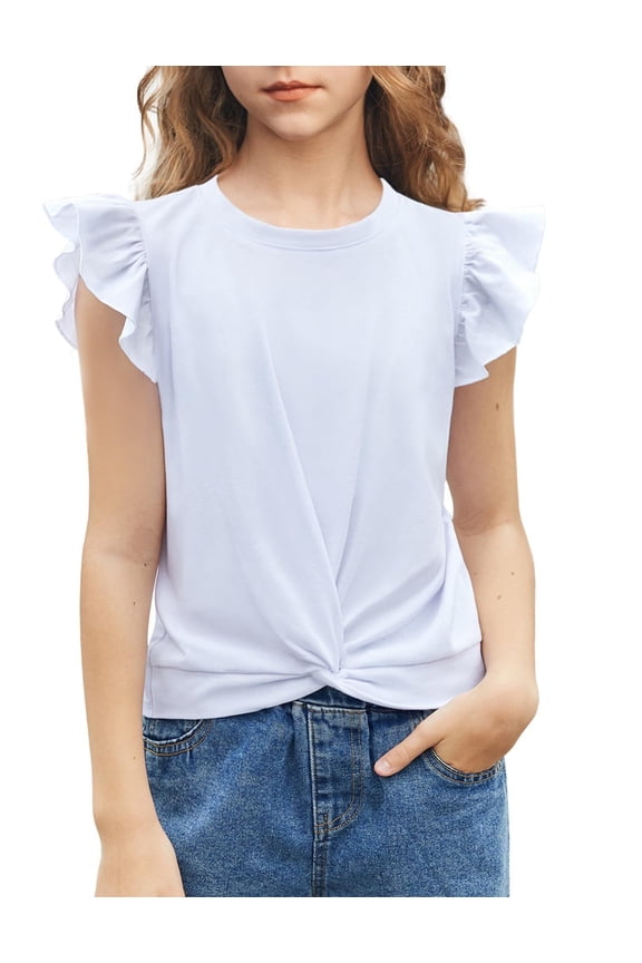 Girls Leopard Shirts Ruffle Short Sleeve Leopard Print Tops For Girls Loose Round Neck Summer T Shirts For Kids Size 10 150 Off-white