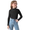 thumbnail image 1 of Arshiner Girls Lettuce Trim Mock Neck Long Sleeve Shirts Ribbed Knit Slim Fit Base Layer Tops Tees 130 Black, 1 of 7