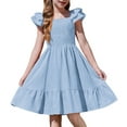 thumbnail image 1 of Arshiner Girls Light Blue Dress Square Neck Off Shoulder with Pockets Easter Flower Girl Dresses Size 10-12, 1 of 8