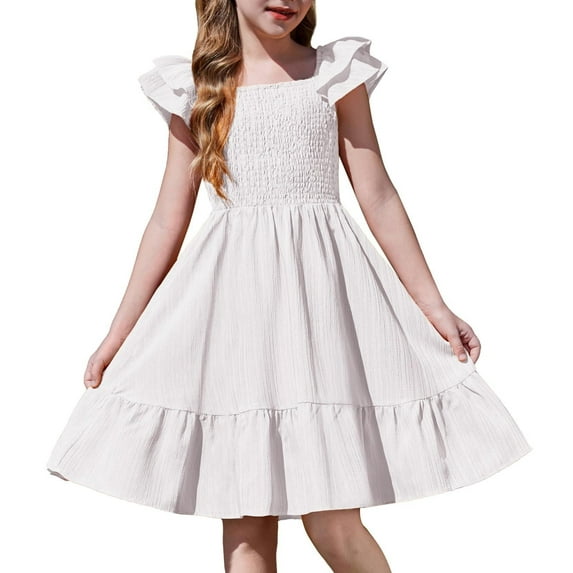 Arshiner Girls Light Blue Dress Square Neck Off Shoulder with Pockets Easter Flower Girl Dresses Size 10-12