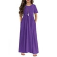 thumbnail image 1 of Arshiner Girls Long Dress Short Sleeve A-line Casual Party Pockets Dress (12-13 Years/Black), 1 of 3