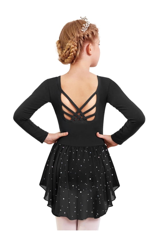 Girls Ballet Leotards Long Sleeve Criss-Cross Back Dance Dresses Toddler Ballerina Dress Outfits