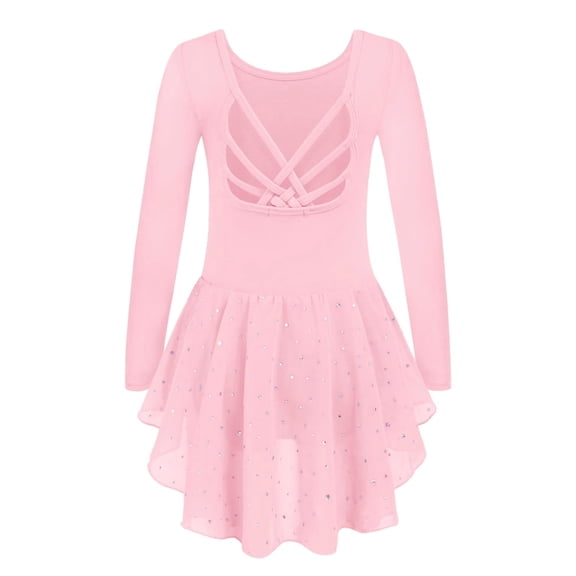 Arshiner Girls Long Sleeve Ballet Leotards with Shinny Skirts Criss-Cross Back Dance Dresses