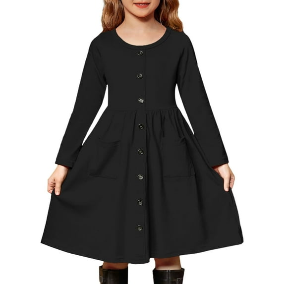 Arshiner Girls Long Sleeve Casual Swing Dresses