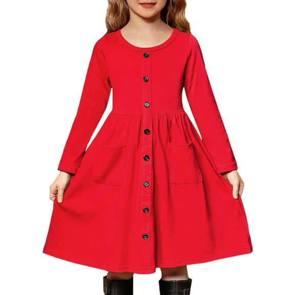 Arshiner Girls Christmas Dress Long Sleeve Fall Winter Holiday Midi Casual Dresses