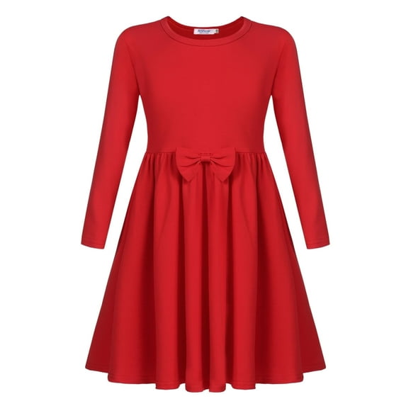 Arshiner Girls Long Sleeve Dress A line Twirly Skater Casual Bow Tie Dress