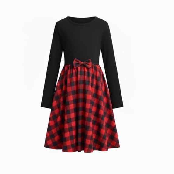 Arshiner Girls Long Sleeve Dress A line Twirly Skater Casual Bow Tie Dress