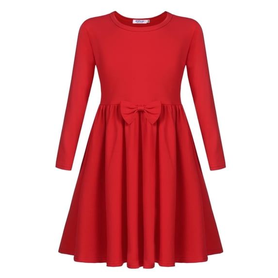Arshiner Girls Long Sleeve Dress A line Twirly Skater Casual Bow Tie Dress