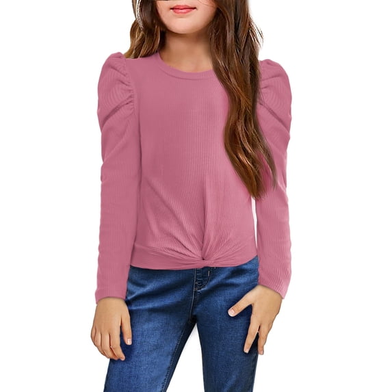 Arshiner Girls Long Sleeve Shirt Fall Puff Sleeve Cute Tunic Dressy Tee Tops T Shirts Black 10-11 Years 120 Grayish purple
