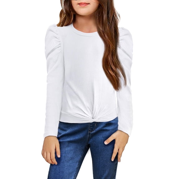 Arshiner Girls Long Sleeve Shirt Fall Puff Sleeve Cute Tunic Dressy Tee Tops T Shirts Black 10-11 Years 120 Off-white