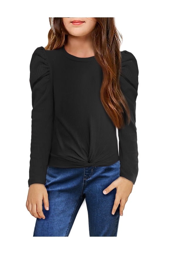Girls Long Sleeve Shirt Fall Puff Sleeve Cute Tunic Dressy Tee Tops T Shirts Black 10-11 Years 150 Black