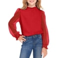 thumbnail image 1 of Arshiner Girls Long Sleeve Shirts Chiffon Blouses Swiss Dot Frill Neck Casual Loose Cute Top Tee, 1 of 6