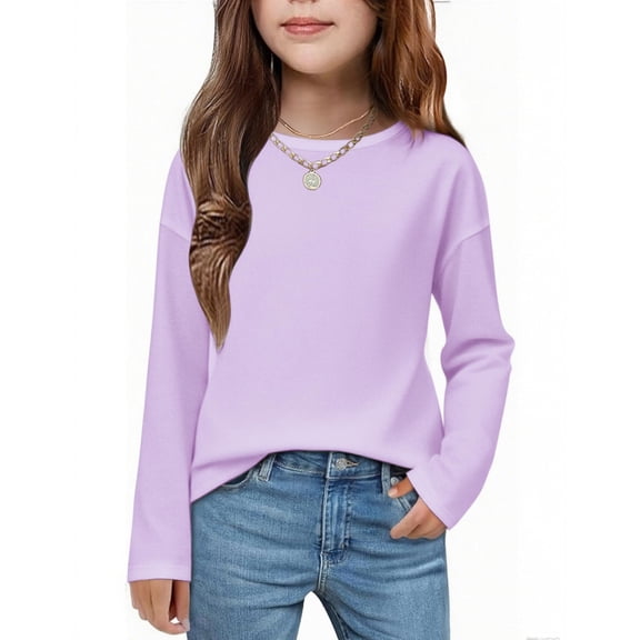 Arshiner Girls Long Sleeve Shirts Drop Shoulder Casual Loose Fit Oversize Crew Neck Blouse Tee Tops