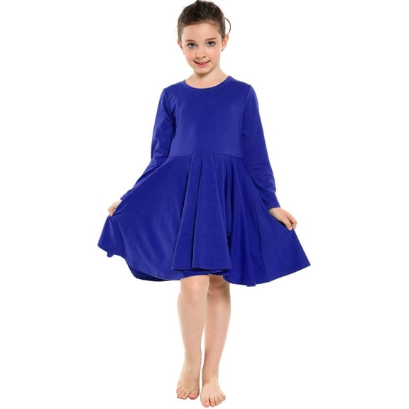 Arshiner Girls Long Sleeve Stretchy Dress A line Twirly Skater School Party Dress Black Tween 14 Years