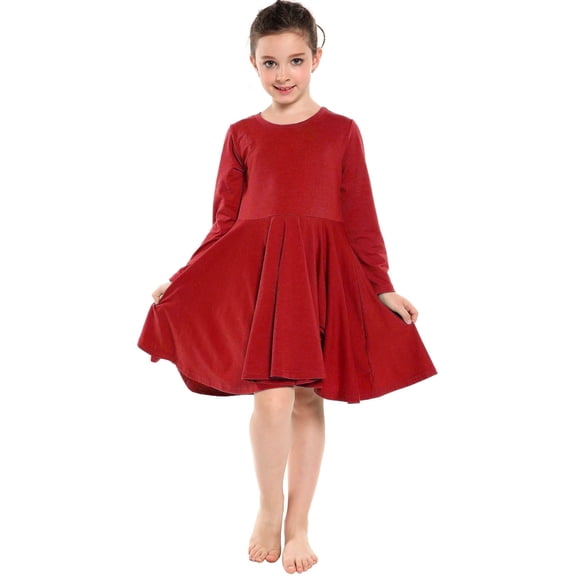 Arshiner Girls Long Sleeve Stretchy Dress A line Twirly Skater School Party Dress Black Tween 14 Years