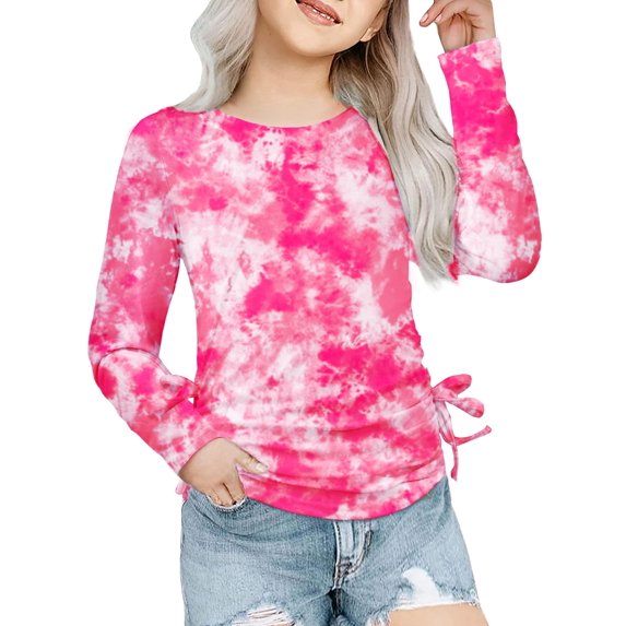 Arshiner Girls Long Sleeve T-Shirts Ruched Knot Side Tunic Blouse Tee Tops