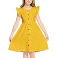 thumbnail image 1 of Arshiner Girls Dress Sweet Casual Flutter Sleeve A-Line Button Down Sundress Casual Midi Dresses, 1 of 3