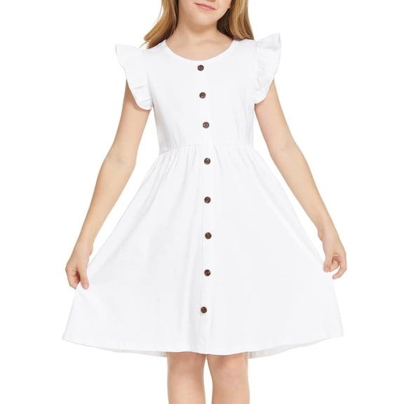 Arshiner Girls Dress Sweet Casual Flutter Sleeve A-Line Button Down Sundress Casual Midi Dresses