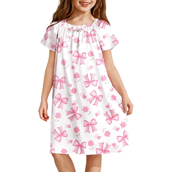 Arshiner Girls Nightgowns Silk Satin Pajama Dress Short Sleeve Soft Princess Sleepwear