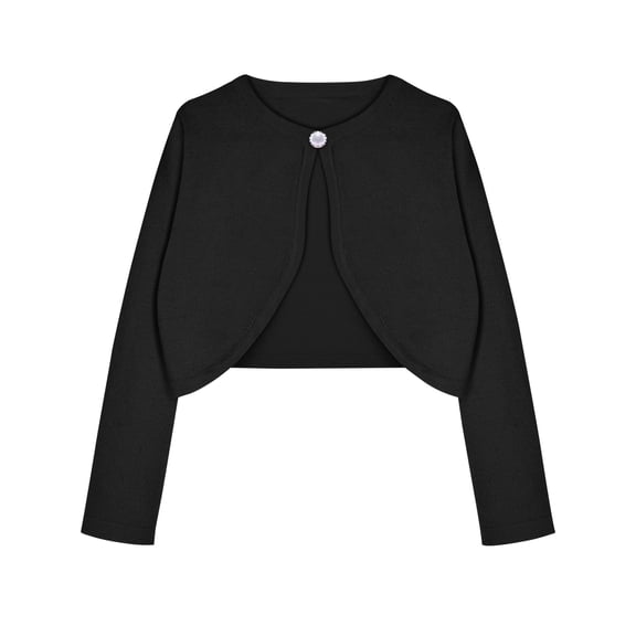 Arshiner Girls Open Front Shrug Cardigan Kids Children Knit Long Sleeve Bolero with Button Closure Black 7-8 Years Black 130