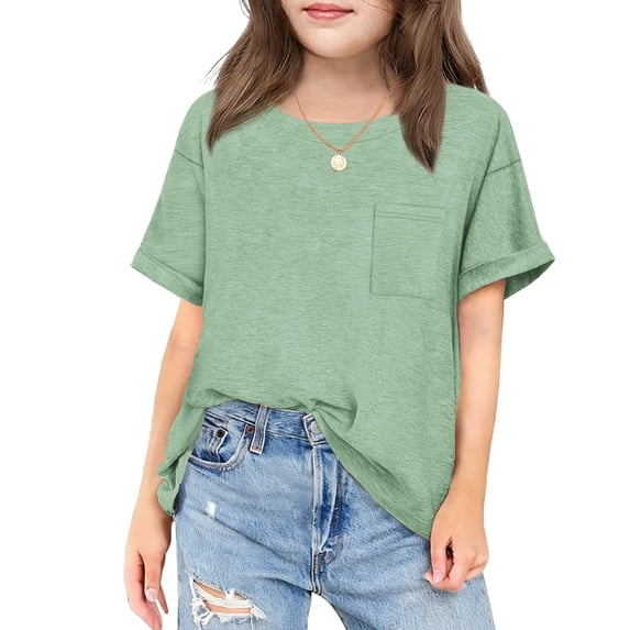 Arshiner Girls Oversized T Shirts with Pocket Short Sleeve Basic Crewneck Summer Casual Loose Tops Clothes