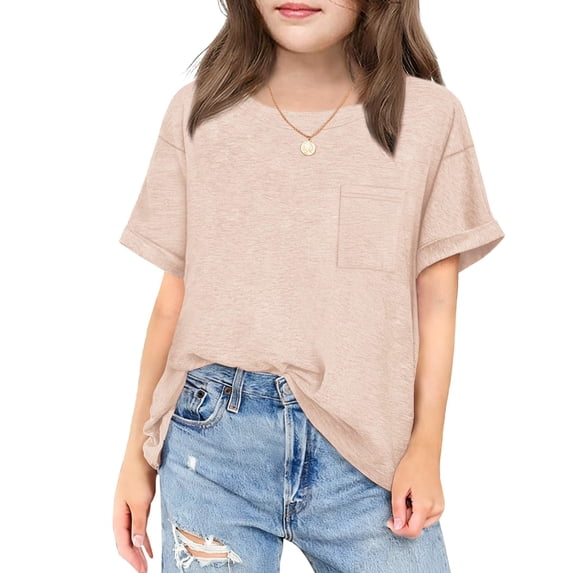 Arshiner Girls Oversized T Shirts with Pocket Short Sleeve Basic Crewneck Summer Casual Loose Tops Clothes