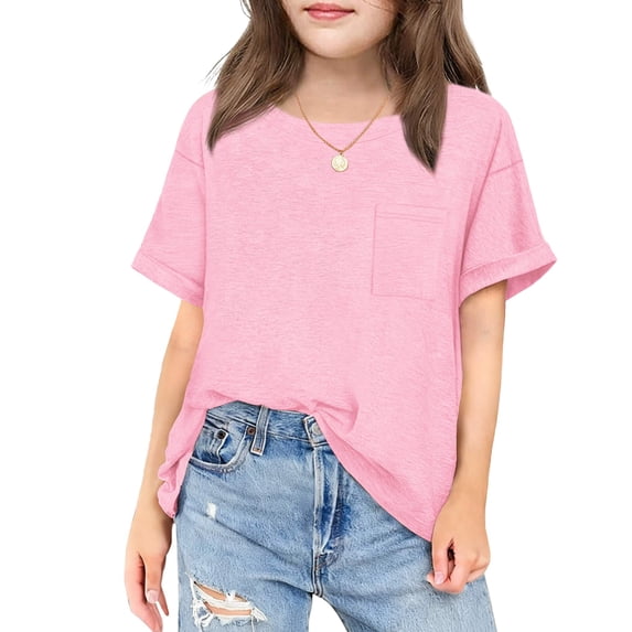 Arshiner Girls Oversized T Shirts with Pocket Short Sleeve Basic Crewneck Summer Casual Loose Tops Clothes