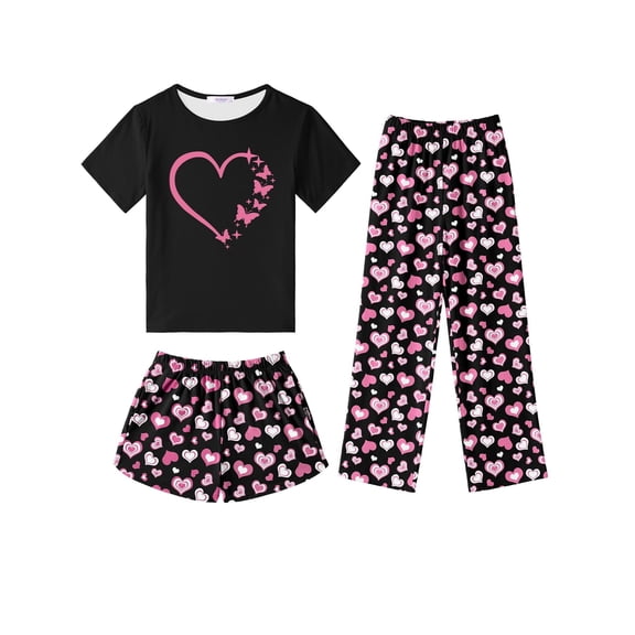Arshiner Girls Pajama Set 3 Piece Short Sleeve Sleepwear Summer Soft Cute Pjs Outfits