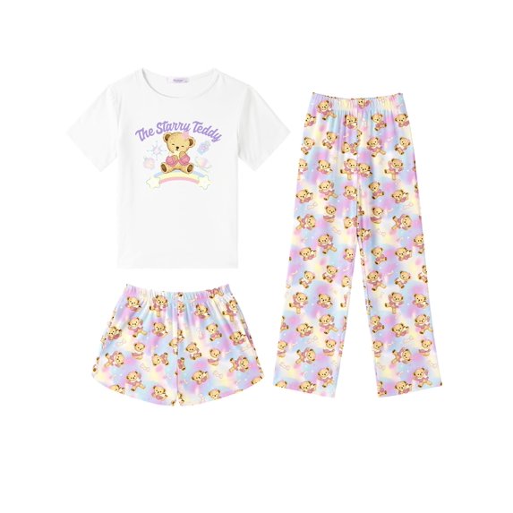 Arshiner Girls Pajama Set 3 Piece Short Sleeve Sleepwear Summer Soft Cute Pjs Outfits