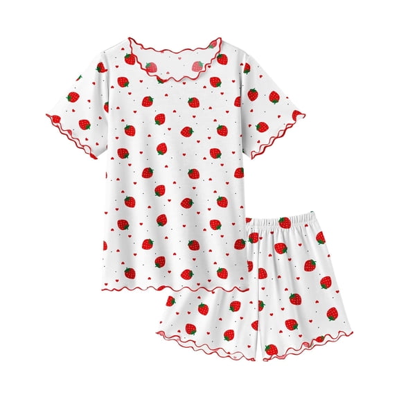 Arshiner Girls Pajama Set Short Sleeve Lounge Set Soft Shirring Summer Sleepwear Pj Sets