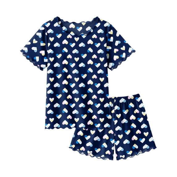 Arshiner Girls Pajama Set Short Sleeve Lounge Set Soft Shirring Summer Sleepwear Pj Sets