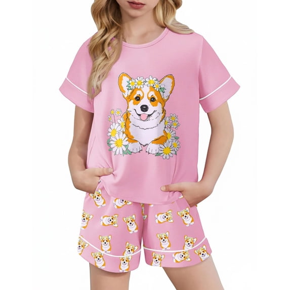 Arshiner Girls Pajamas Set Short Sleeve Sleepwear Summer Lounge Set Soft Pjs for Kids