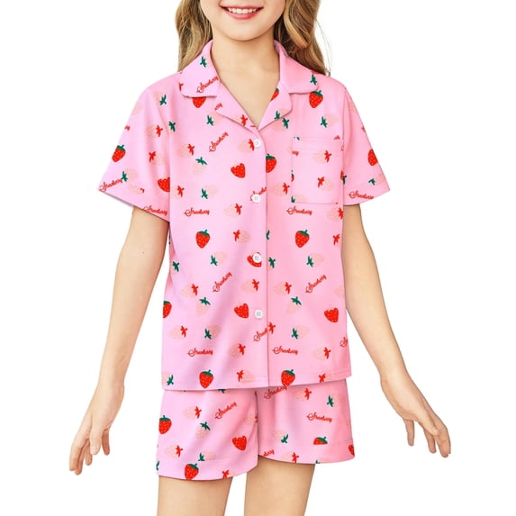 Arshiner Girls Pajamas Sets Short Sleeve Kids Pjs Button Down Sleepwear
