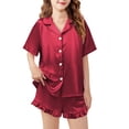 thumbnail image 1 of Arshiner Girls Pajamas Silk Satin Pajama Set 2 Piece Button Down Pjs Ruffle Sleepwear, 1 of 6