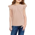 thumbnail image 1 of Arshiner Girls Ruffle Short Sleeve Shirts Cute Summer Frill Neck Pleated Textured Blouse Tops, 1 of 7