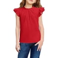 thumbnail image 1 of Arshiner Girls Ruffle Short Sleeve Shirts Cute Summer Frill Neck Pleated Textured Blouse Tops, 1 of 7