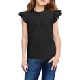 thumbnail image 1 of Arshiner Girls Ruffle Short Sleeve Shirts Cute Summer Frill Neck Pleated Textured Blouse Tops, 1 of 7