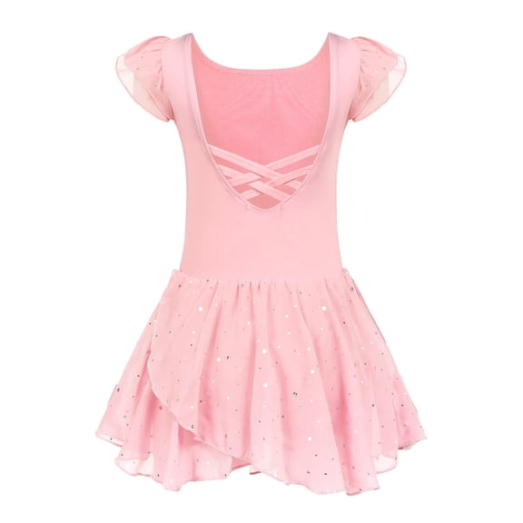 Arshiner Girls Ruffle Sleeve Ballet Dance Dress Crisscross Back Tutu Skirted Leotard
