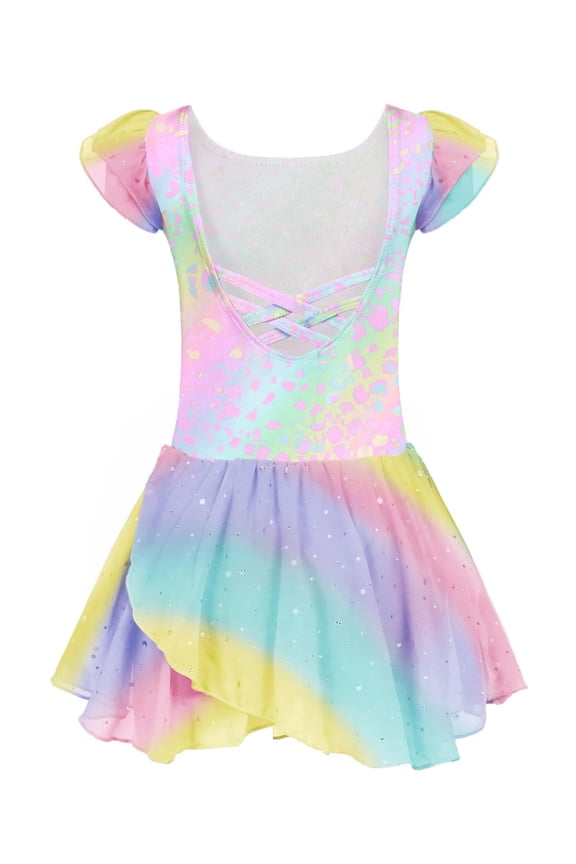 Ballet Leotards for Girls Ruffle Sleeve Ballet Leotard with Skirt Criss-Cross Back Dance Dresses
