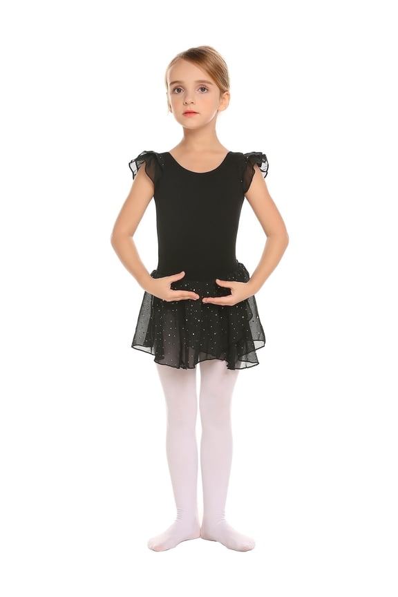 Girls Ruffle Sleeve Ballet Dance Dress Tutu Skirted Leotard