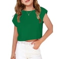 thumbnail image 1 of Arshiner Girls Casual Short Sleeve T Shirts Crop Tops Basic Summer Drop Shoulder Shirts Loose Solid Color Blouse Tee, 1 of 7